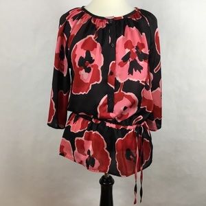 Outback Red Women Blouse Top Poppies Floral Size S